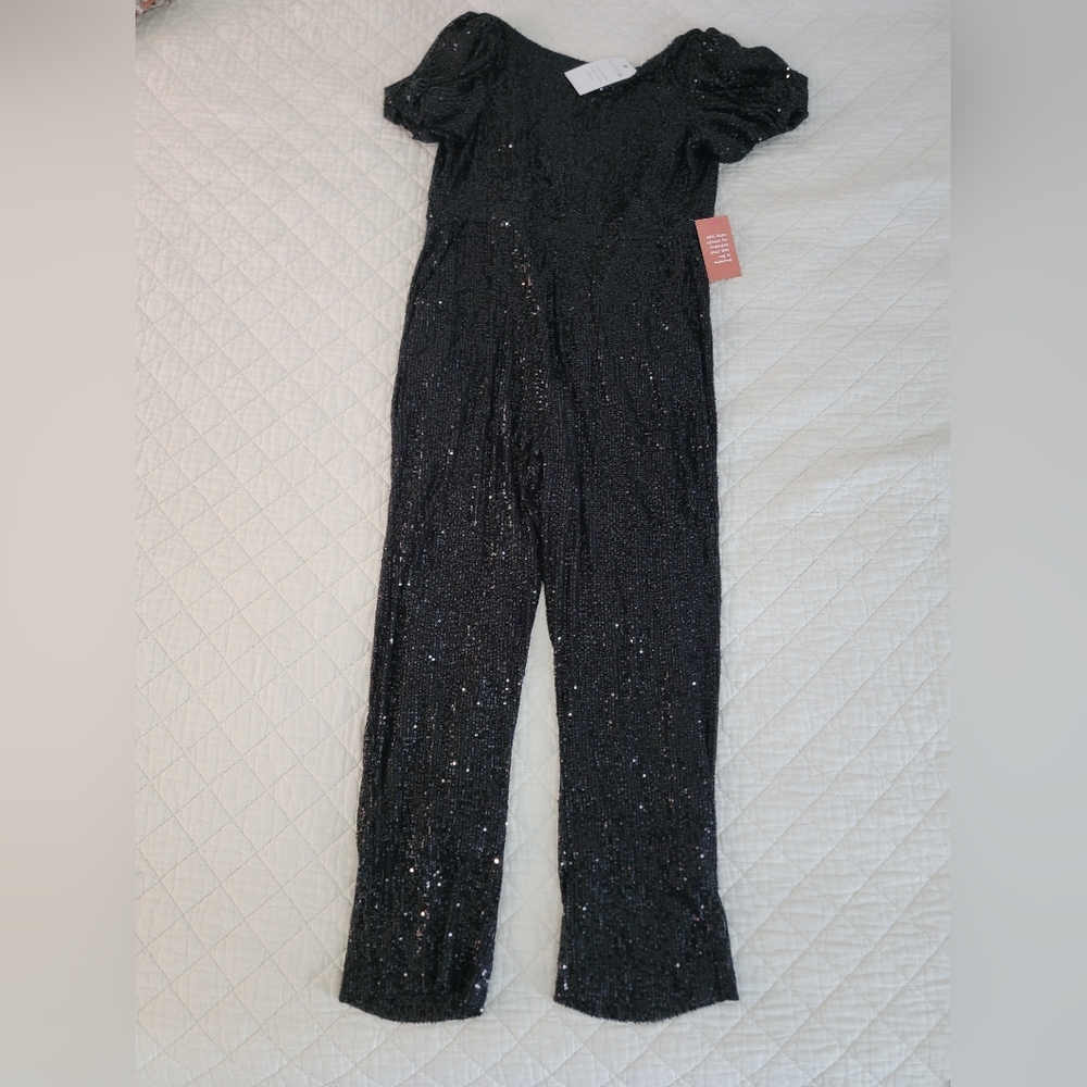 Ivy City Co showstopper black sequin jumpsuit medium nwtgs
